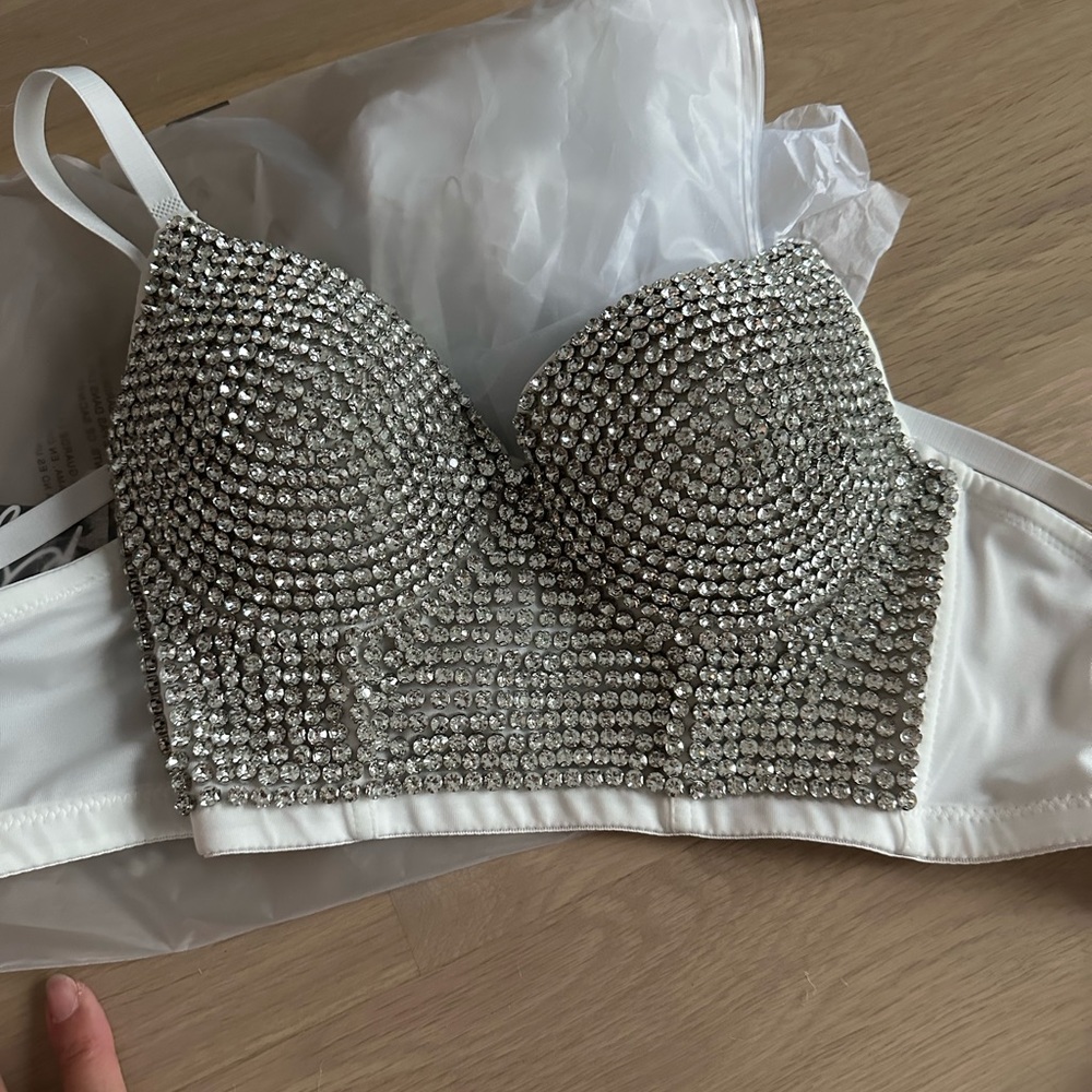 New MewS Embellished White Crystal Bustier Top